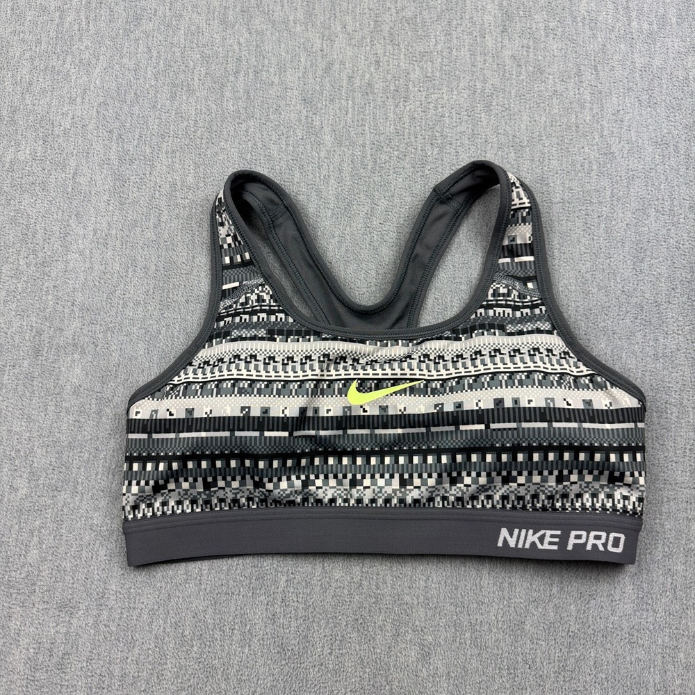 Nike Pro Sports Bra Womens Medium Gray Printed Classic Training Workout Gym Yoga